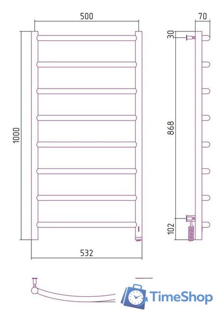 Полотенцесушитель Сунержа Галант 4.0 1000х500 МЭМ правый 31-0831-1050 - Изображение №4 — Интернет-магазин Time-Shop