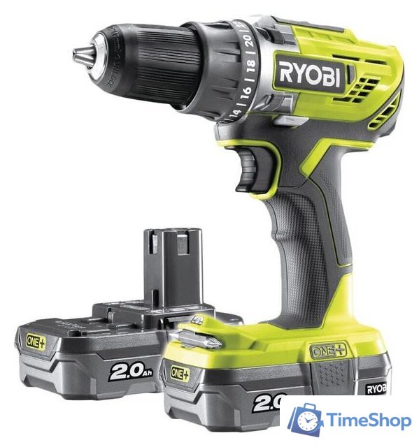 Дрель-шуруповерт Ryobi R18DD3-220S 5133003348 (с 2-мя АКБ 2 Ah, сумка) - Изображение №2 — Интернет-магазин Time-Shop