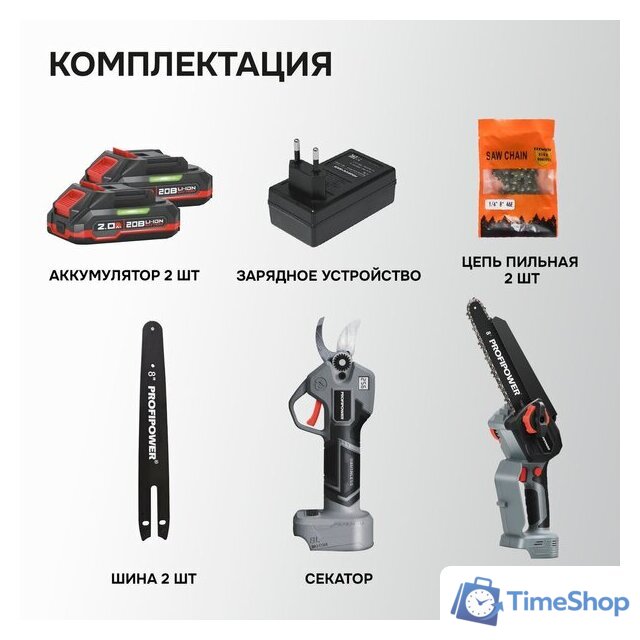  Profipower ProfiSet-2G20 E0217 (цепная пила, секатор, 2 АКБ) - Изображение №6 — Интернет-магазин Time-Shop