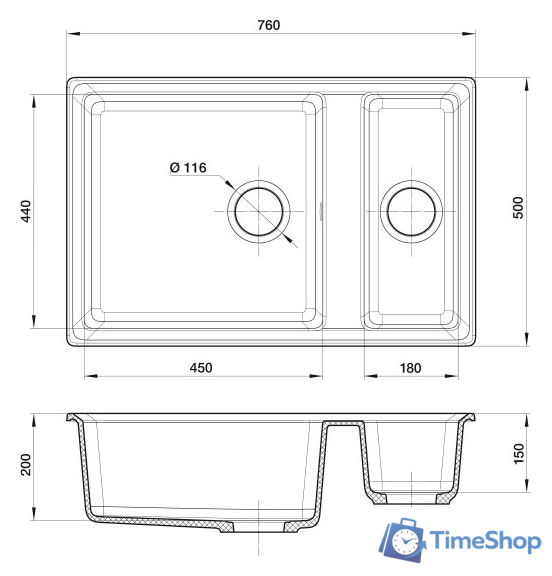 Кухонная мойка GranFest GF-LV-760K (песочный) - Изображение №4 — Интернет-магазин Time-Shop