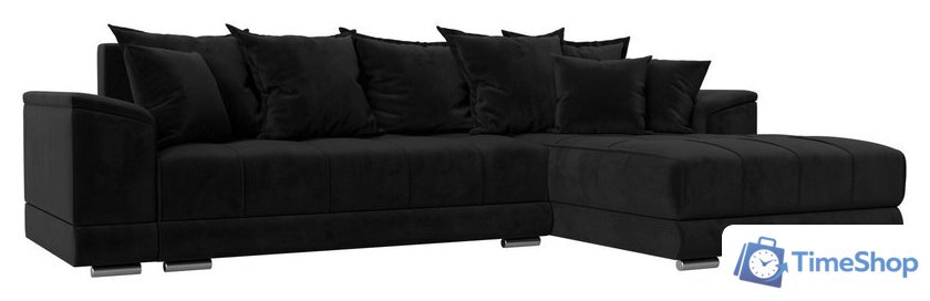 Угловой диван Лига диванов НордСтар правый 121112 (велюр черный/подушки велюр черный) - Изображение №1 — Интернет-магазин Time-Shop