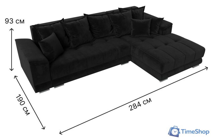 Угловой диван Лига диванов НордСтар правый 121112 (велюр черный/подушки велюр черный) - Изображение №9 — Интернет-магазин Time-Shop