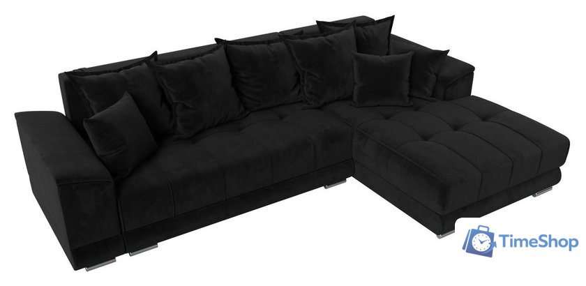 Угловой диван Лига диванов НордСтар правый 121112 (велюр черный/подушки велюр черный) - Изображение №6 — Интернет-магазин Time-Shop