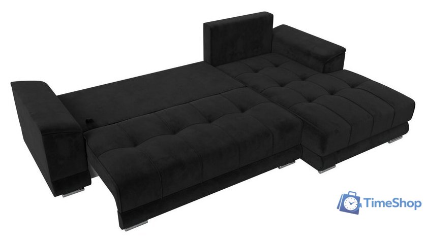 Угловой диван Лига диванов НордСтар правый 121112 (велюр черный/подушки велюр черный) - Изображение №8 — Интернет-магазин Time-Shop