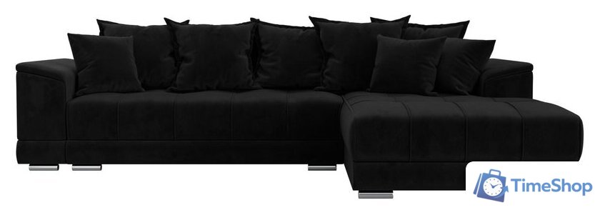 Угловой диван Лига диванов НордСтар правый 121112 (велюр черный/подушки велюр черный) - Изображение №2 — Интернет-магазин Time-Shop