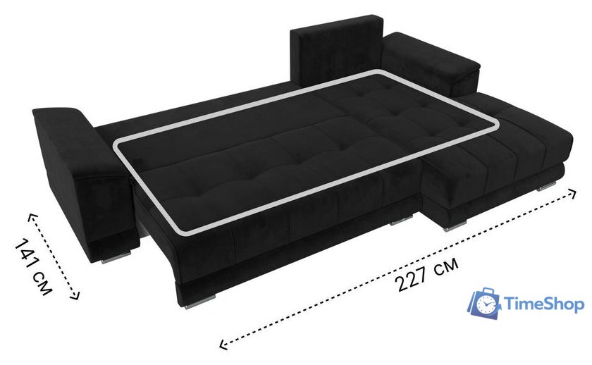 Угловой диван Лига диванов НордСтар правый 121112 (велюр черный/подушки велюр черный) - Изображение №10 — Интернет-магазин Time-Shop