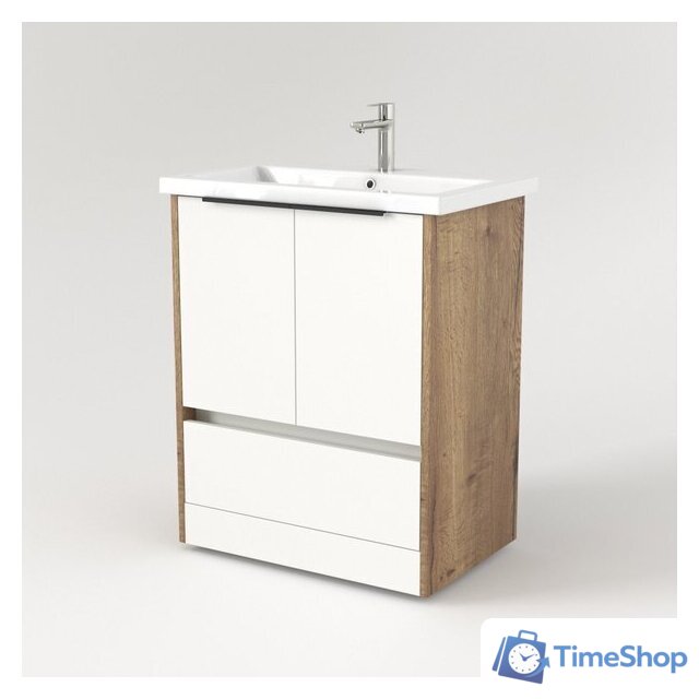  Дабер Тумба под умывальник 017 Cersanit Como 70 Т17.7С.0.21Ч (дуб галифакс/белый/ручка черная) - Изображение №2 — Интернет-магазин Time-Shop