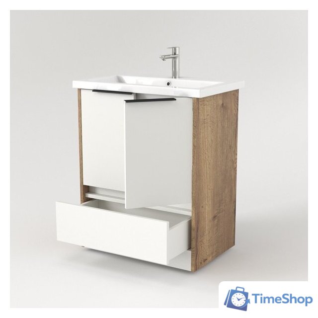  Дабер Тумба под умывальник 017 Cersanit Como 70 Т17.7С.0.21Ч (дуб галифакс/белый/ручка черная) - Изображение №3 — Интернет-магазин Time-Shop