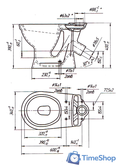 Унитаз напольный Оскольская керамика Суперкомпакт (белый, косой выпуск) - Изображение №2 — Интернет-магазин Time-Shop