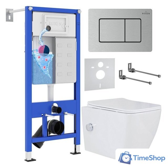 Унитаз подвесной Roxen Cube bidet в комплекте с инсталляцией StounFix Dual Fresh 6 в 1 968439 (кнопка: сатин) - Изображение №1 — Интернет-магазин Time-Shop