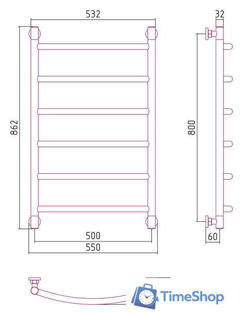 Полотенцесушитель Сунержа Галант+ 800x500 00-0200-8050 - Изображение №3 — Интернет-магазин Time-Shop