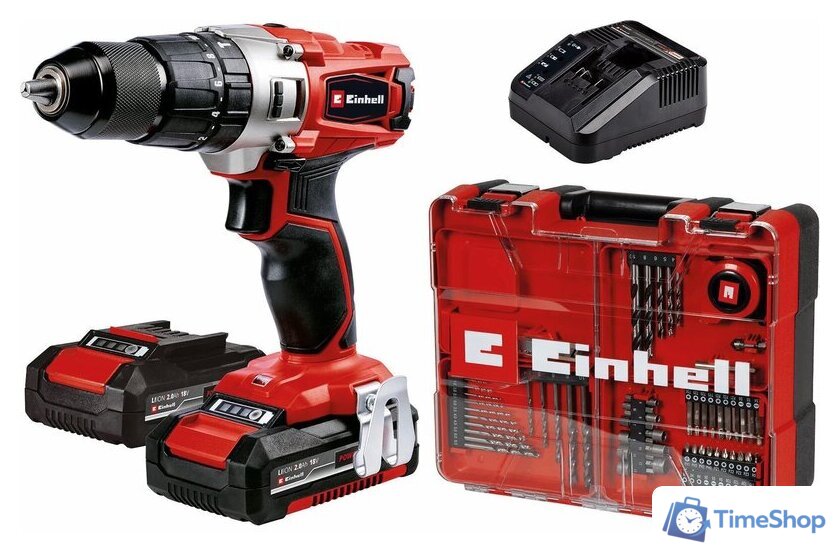 Ударная дрель-шуруповерт Einhell TE-CD 18/2 Li-i +64 4514221 (с 2-мя АКБ 2 Ач, набор оснастки, кейс) - Изображение №1 — Интернет-магазин Time-Shop