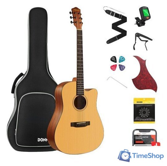 Акустическая гитара Donner DAG-1C Natural (с комплектом аксессуаров) - Изображение №1 — Интернет-магазин Time-Shop