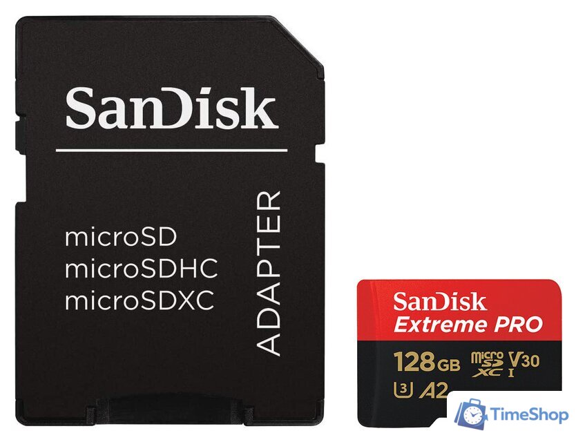 Карта памяти SanDisk Extreme PRO microSDXC SDSQXCD-128G-GN6MA 128GB (с адаптером) - Изображение №1 — Интернет-магазин Time-Shop
