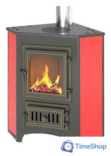Встраиваемая печь-камин Везувий ПК-01(220) 9 кВт (с плитой, угловой, красный) - Изображение №1 — Интернет-магазин Time-Shop
