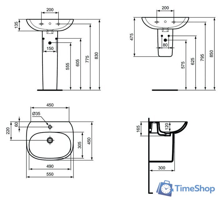 Умывальник Ideal Standard Tesi 55 (тонкий бортик) - Изображение №2 — Интернет-магазин Time-Shop