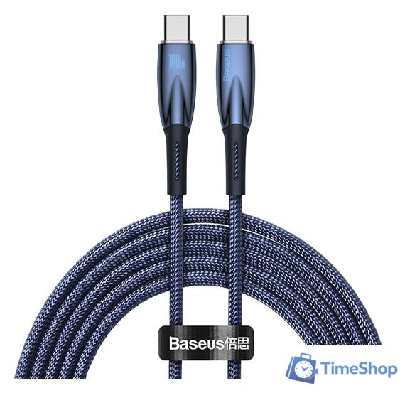 Кабель Baseus Glimmer Series Fast Charging Data Cable USB Type-C - Type-C 100W CADH000703 (1 м, синий) - Изображение №1 — Интернет-магазин Time-Shop
