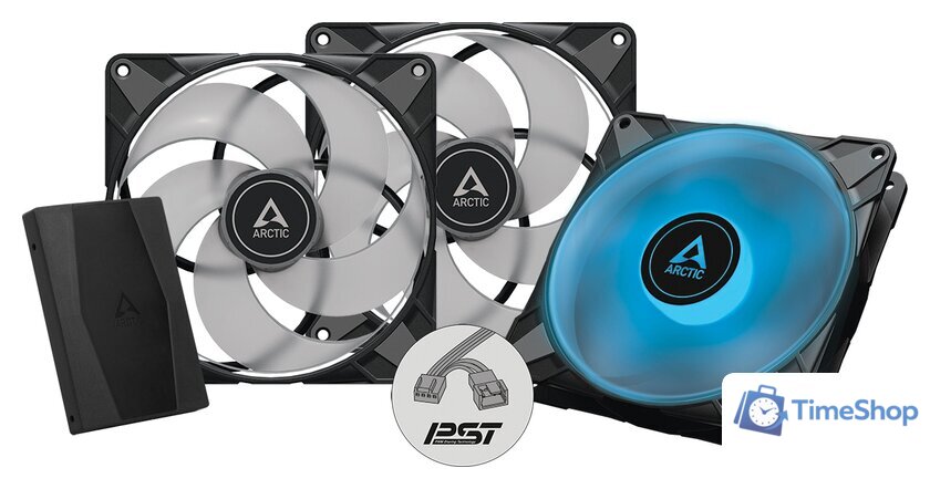 Комплект вентиляторов для корпуса с контроллером Arctic P14 PWM PST RGB 3шт + RGB Controller ACFAN00256A - Изображение №1 — Интернет-магазин Time-Shop