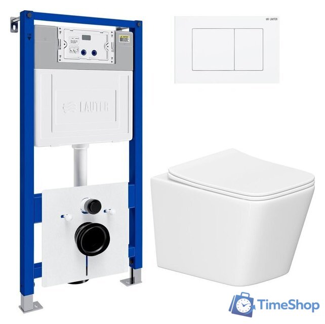 Унитаз подвесной Lauter Square 214903 с кнопкой 219702J (прямоугольная, белый) - Изображение №1 — Интернет-магазин Time-Shop