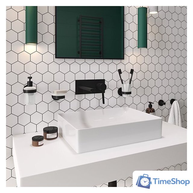 Набор аксессуаров для ванной Wellsee Finishing Touch 182512002 (мыльница, стакан для зубных щеток, дозатор для жидкого мыла, крючок 2 шт, матовый черный) - Изображение №8 — Интернет-магазин Time-Shop