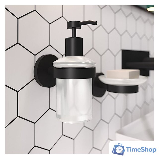 Набор аксессуаров для ванной Wellsee Finishing Touch 182512002 (мыльница, стакан для зубных щеток, дозатор для жидкого мыла, крючок 2 шт, матовый черный) - Изображение №7 — Интернет-магазин Time-Shop