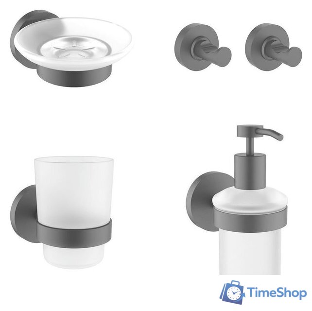 Набор аксессуаров для ванной Wellsee Finishing Touch 182512002 (мыльница, стакан для зубных щеток, дозатор для жидкого мыла, крючок 2 шт, матовый черный) - Изображение №1 — Интернет-магазин Time-Shop