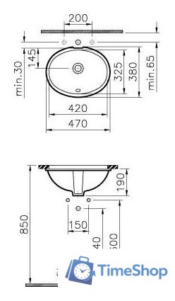 Умывальник Vitra Arkitekt 47x38 6039B003-0012 - Изображение №2 — Интернет-магазин Time-Shop