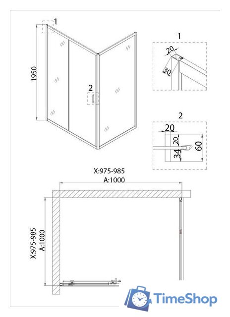 Душевая дверь Niagara NG-62-10A 100х195 - Изображение №4 — Интернет-магазин Time-Shop