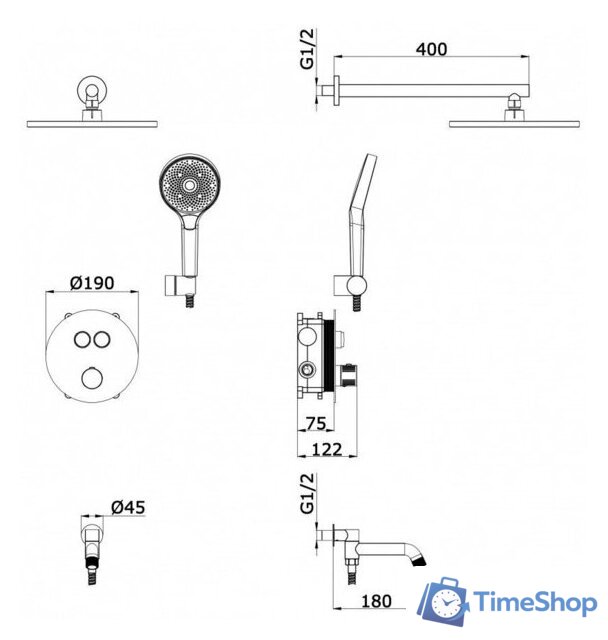 Душевая система  Vieir V25005-3G - Изображение №2 — Интернет-магазин Time-Shop