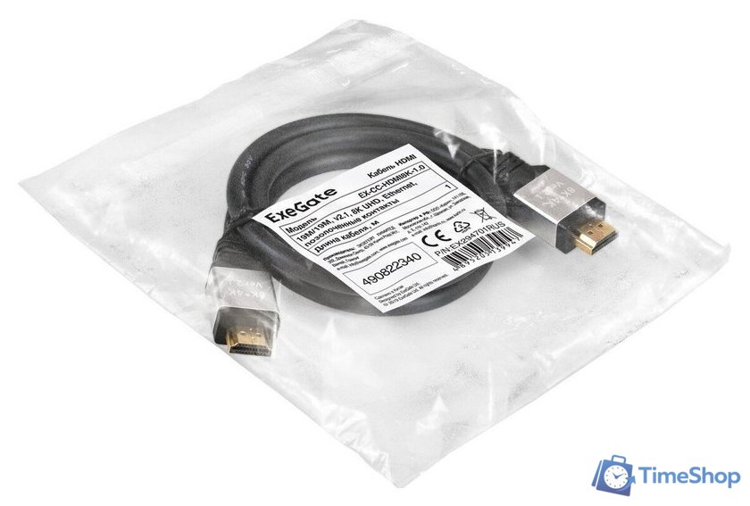 Кабель ExeGate EX-CC-HDMI8K-1.0 HDMI - HDMI (1 м, черный) - Изображение №2 — Интернет-магазин Time-Shop