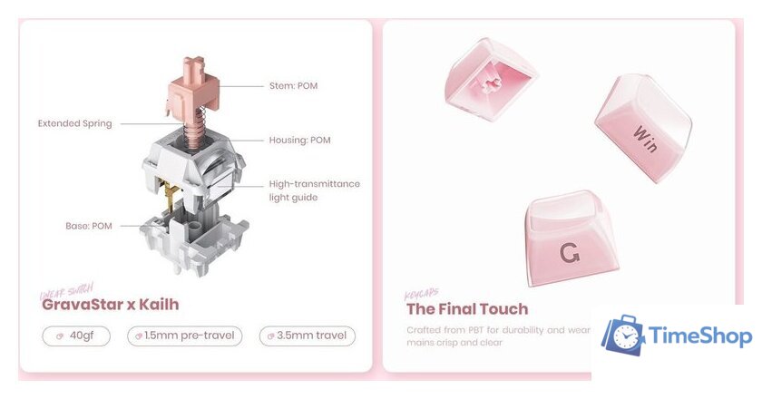 Клавиатура Gravastar Mercury K1 Special Edition Sakura Pink (GravaStar x Kailh Cherry Pink) - Изображение №6 — Интернет-магазин Time-Shop