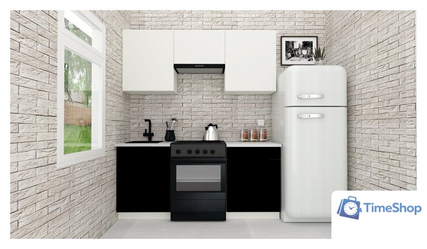 Готовая кухня ВерсоМебель Эко-1 1.7 (белый фасадный/черный/ст.мрамор итальянский) - Изображение №2 — Интернет-магазин Time-Shop