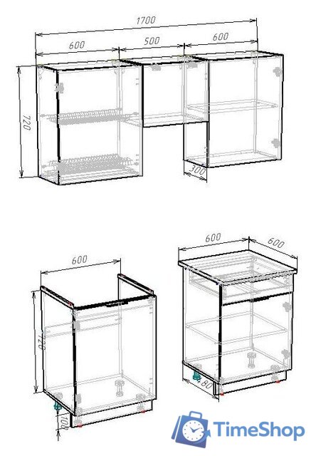 Готовая кухня ВерсоМебель Эко-1 1.7 (белый фасадный/черный/ст.мрамор итальянский) - Изображение №8 — Интернет-магазин Time-Shop