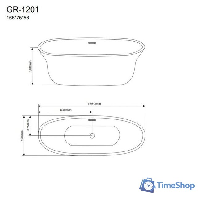 Ванна Grossman GR-1201 166x75 (с каркасом) - Изображение №3 — Интернет-магазин Time-Shop