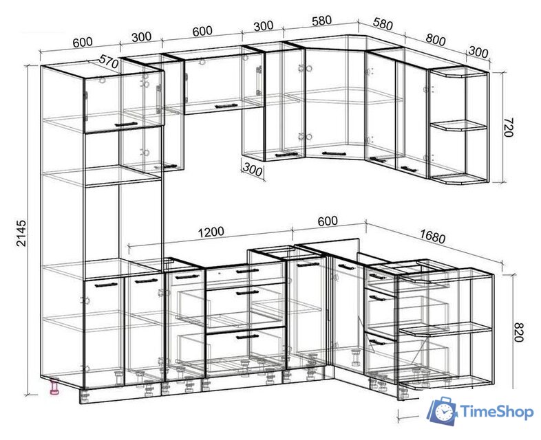 Готовая кухня Интерлиния Мила Лайт 1.68x2.4 правая без столешницы (белый платинум) - Изображение №2 — Интернет-магазин Time-Shop