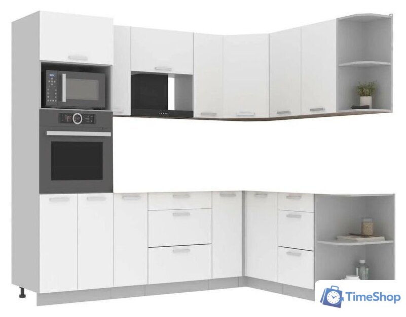 Готовая кухня Интерлиния Мила Лайт 1.68x2.4 правая без столешницы (белый платинум) - Изображение №1 — Интернет-магазин Time-Shop