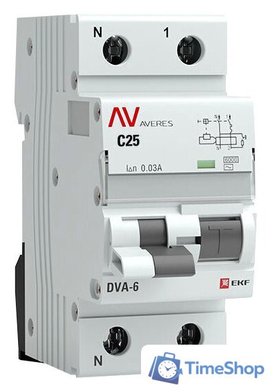 Дифференциальный автомат EKF Averes DVA-6 2P 25А 30мА(C)6кА тип AC rcbo6-1pn-25C-30-ac-av - Изображение №1 — Интернет-магазин Time-Shop