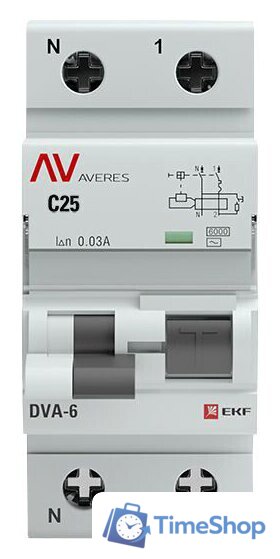 Дифференциальный автомат EKF Averes DVA-6 2P 25А 30мА(C)6кА тип AC rcbo6-1pn-25C-30-ac-av - Изображение №3 — Интернет-магазин Time-Shop