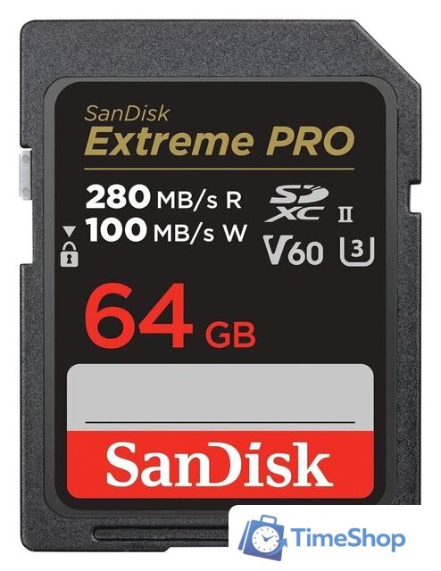 Карта памяти SanDisk Extreme PRO SDXC SDSDXEP-064G-GN4IN 64GB - Изображение №1 — Интернет-магазин Time-Shop