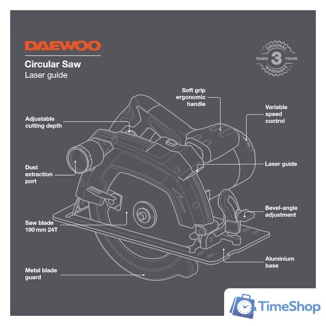 Дисковая (циркулярная) пила Daewoo Power DAS 1600-190L - Изображение №3 — Интернет-магазин Time-Shop