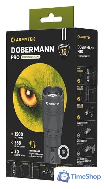 Фонарь Armytek Dobermann Pro Magnet USB (белый) - Изображение №3 — Интернет-магазин Time-Shop