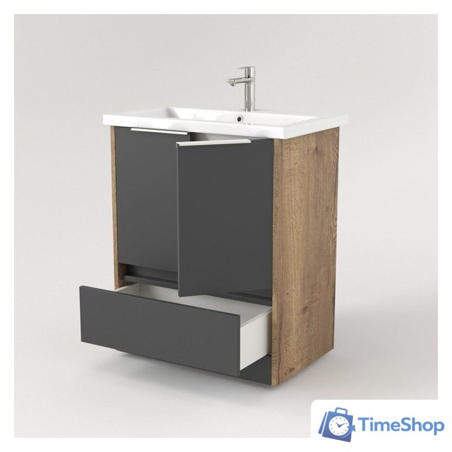  Дабер Тумба под умывальник 017 Cersanit Como 70 Т17.7С.0.22Б (дуб галифакс/серый/ручка белая) - Изображение №3 — Интернет-магазин Time-Shop