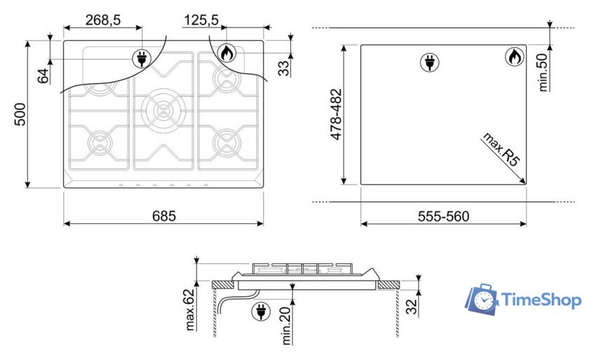 Варочная панель Smeg SR275XGH2 - Изображение №2 — Интернет-магазин Time-Shop