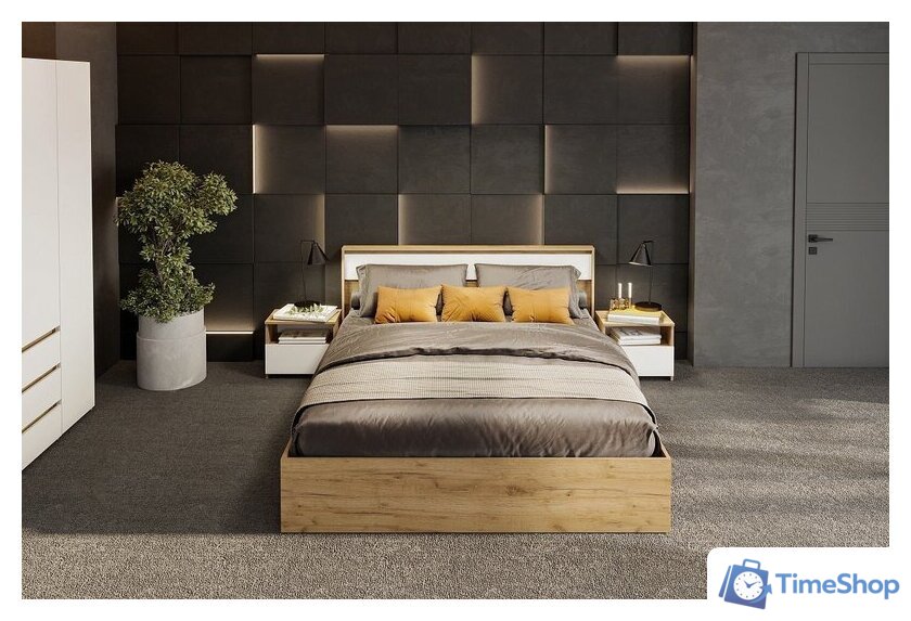 Кровать Mio Tesoro Некст 1 160x200 (дуб золотой/белый) - Изображение №4 — Интернет-магазин Time-Shop