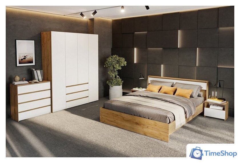 Кровать Mio Tesoro Некст 1 160x200 (дуб золотой/белый) - Изображение №3 — Интернет-магазин Time-Shop