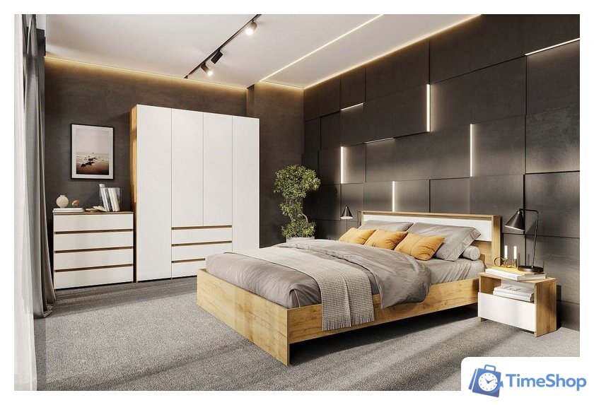 Кровать Mio Tesoro Некст 1 160x200 (дуб золотой/белый) - Изображение №2 — Интернет-магазин Time-Shop