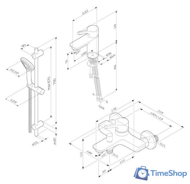 Комплект смесителей AM.PM X-Joy S F40985B00 - Изображение №2 — Интернет-магазин Time-Shop