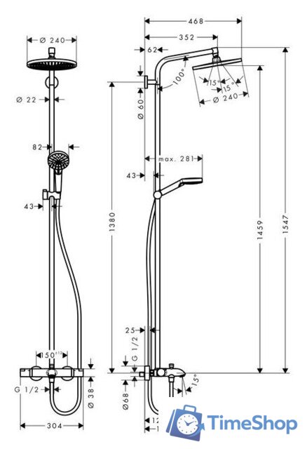 Душевая система  Hansgrohe Crometta S 240 Showerpipe [27320000] - Изображение №2 — Интернет-магазин Time-Shop