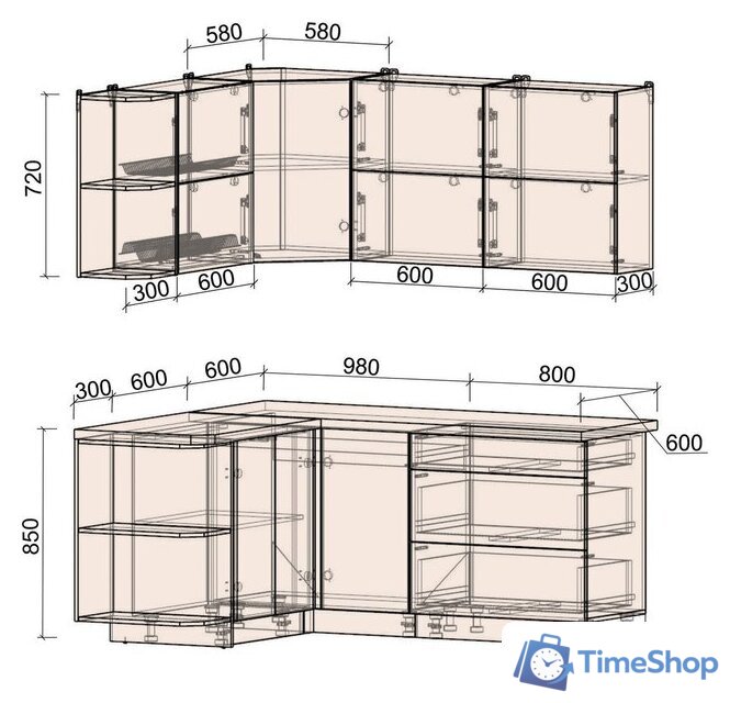 Кухонный модуль Интерлиния Мила Матте 1.5x1.8 А (керамика/керамика/опал светлый) - Изображение №5 — Интернет-магазин Time-Shop