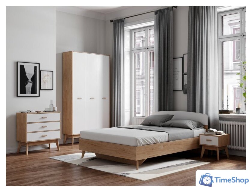 Кровать Мебельград Калагри 140 (дуб натуральный светлый/белый матовый) - Изображение №3 — Интернет-магазин Time-Shop